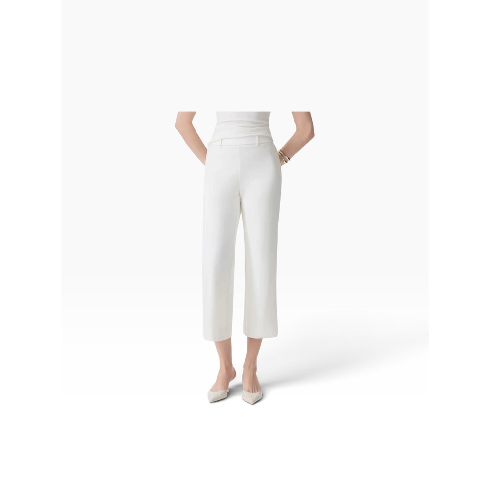 OGL Pants Women XS White New High Waist Wide Leg Cropped Eco-Jersey Trousers